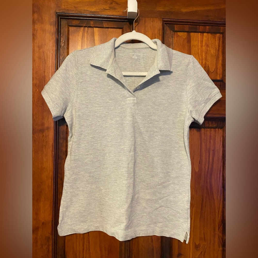 Lands’ End 100% Cotton Heather Gray Heathered Light Grey Short Sleeve Polo XS